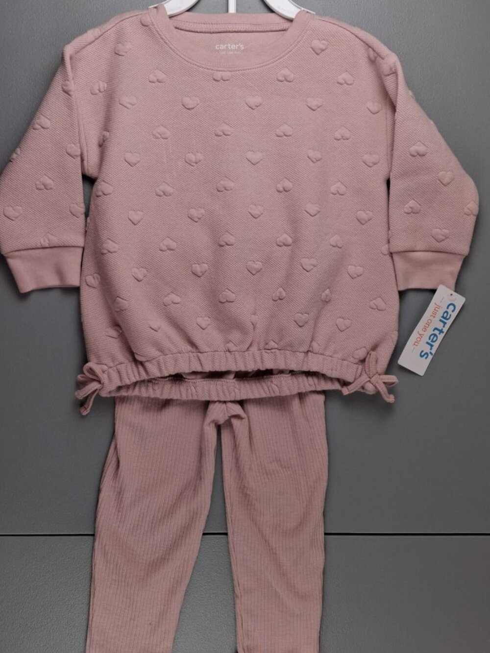 Pink Heart Sweatshirt and Ribbed Leggings Set, 18 M